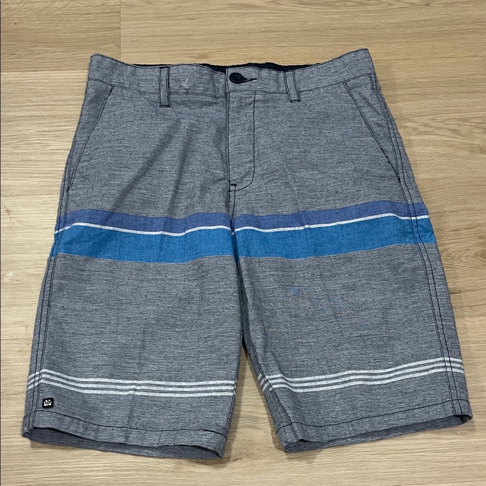 Micros Gray Shorts with Blue and White Stripes